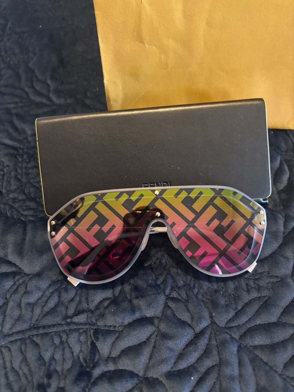 Fendi Shield Sunglasses with Iridescent Pink and Green Gradient